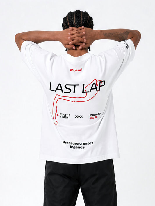 MOKARI Last Lap Oversized F1 Racing Graphic T-Shirt – White