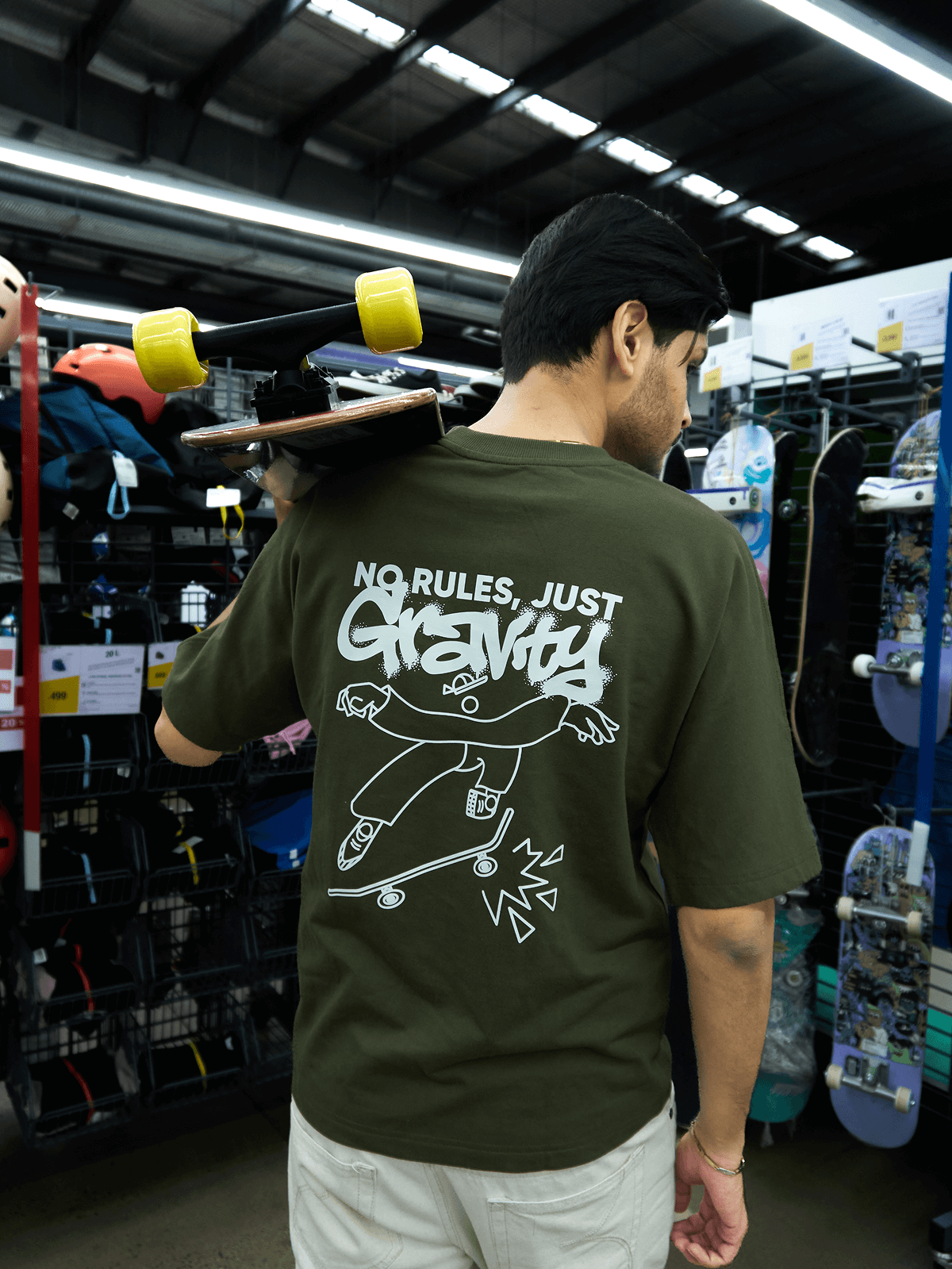 No Rules, Just Gravity | Kimono sleeve | Oversize tee OLIVE GREEN