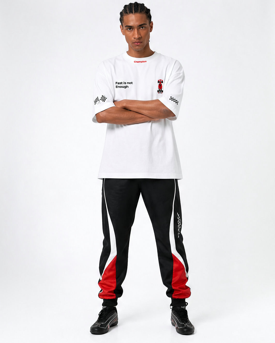 MOKARI Last Lap Oversized F1 Racing Graphic T-Shirt – White