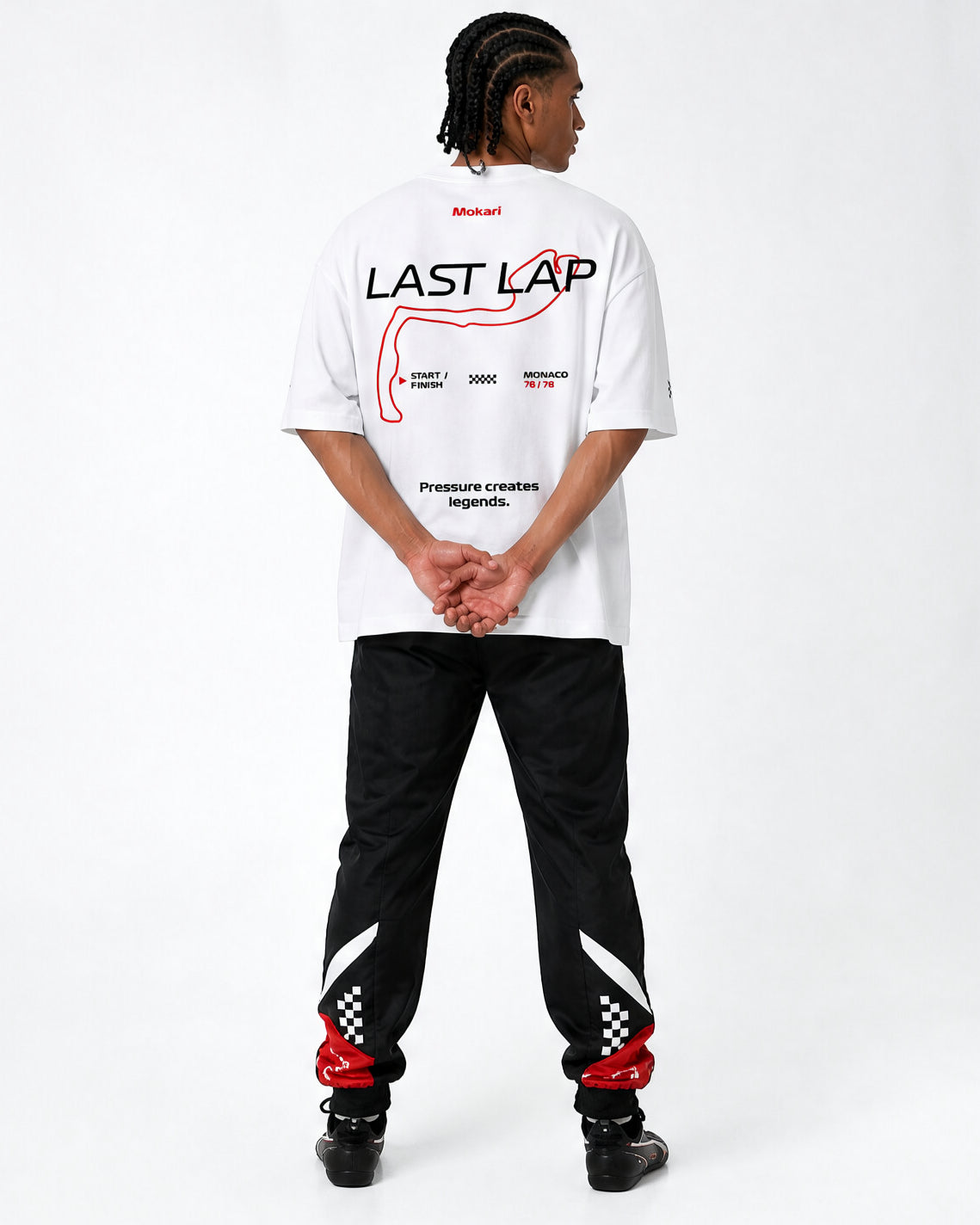 MOKARI Last Lap Oversized F1 Racing Graphic T-Shirt – White