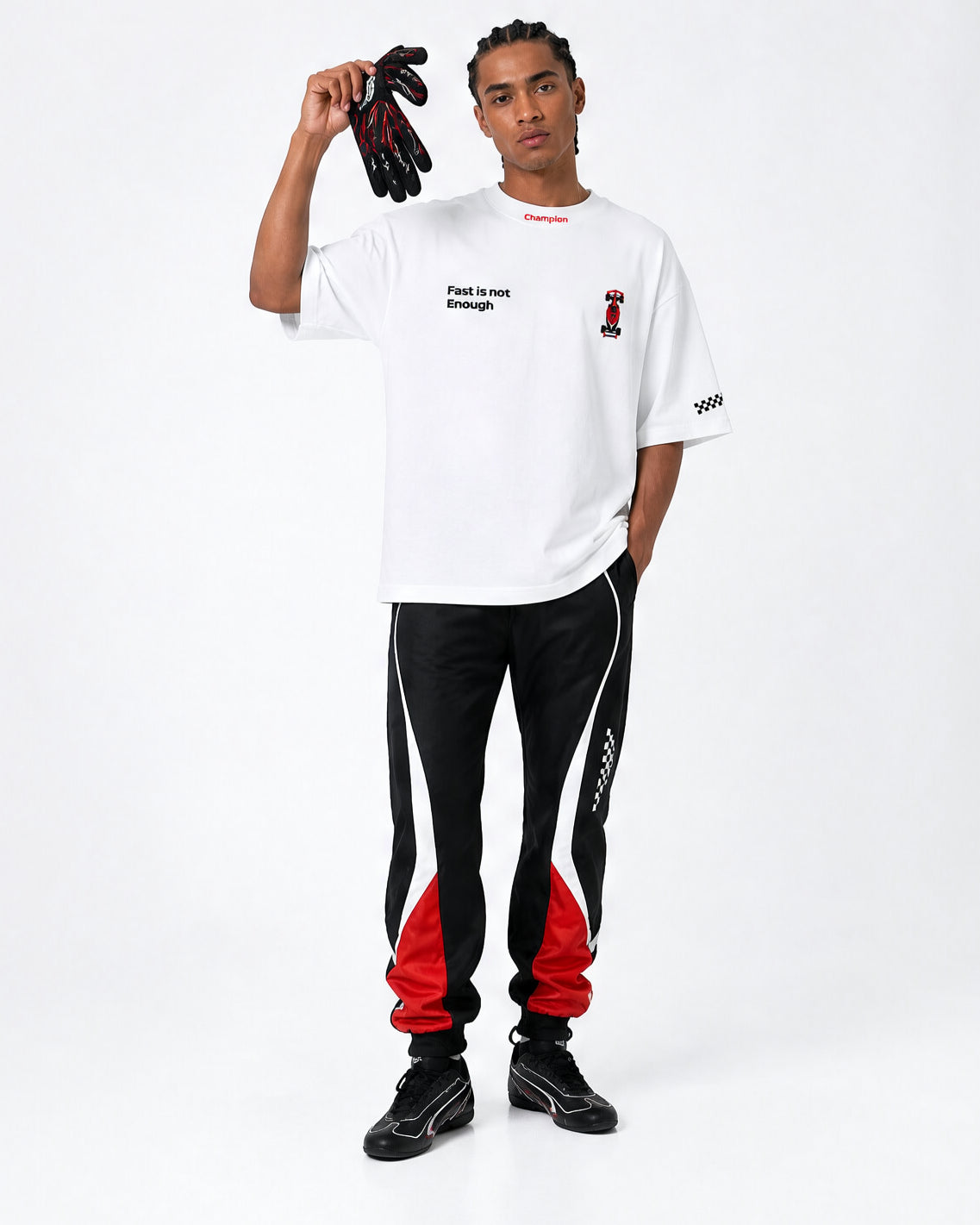 MOKARI Last Lap Oversized F1 Racing Graphic T-Shirt – White