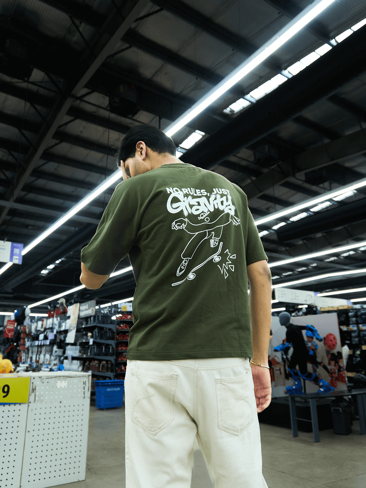 No Rules, Just Gravity | Kimono sleeve | Oversize tee OLIVE GREEN