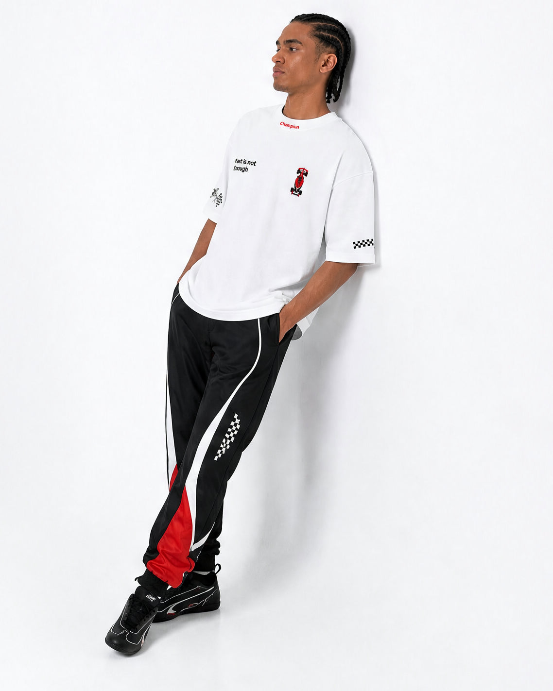 MOKARI Last Lap Oversized F1 Racing Graphic T-Shirt – White