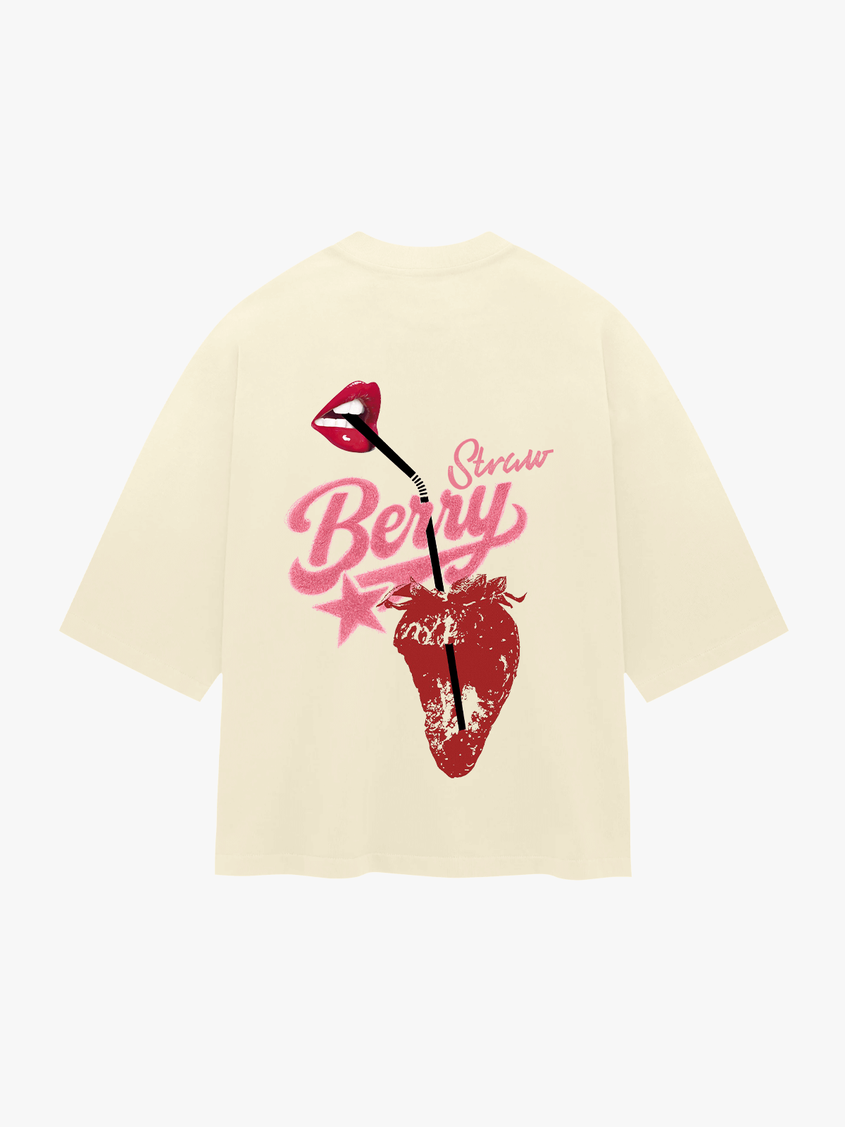 Straw-berry straw Tee Cream/Vanilla