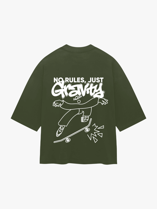 No Rules, Just Gravity | Kimono sleeve | Oversize tee OLIVE GREEN